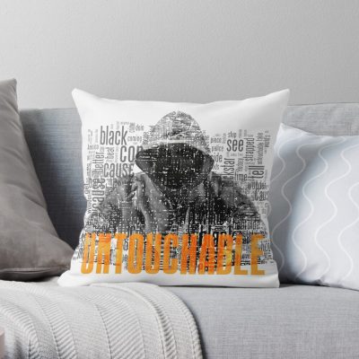 Untouchable, T-Shirt, Eminem Revival Album, Word Cloud With Grunge American Flag Throw Pillow Official Eminem Merch