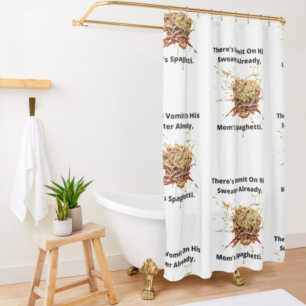 Eminem Spaghetti Meme (White) -  Funny Eminem Meme, Funny Meme, 8 Mile, Vomit On His Sweater Already, Mom'S Spaghetti Meme Shower Curtain Official Eminem Merch