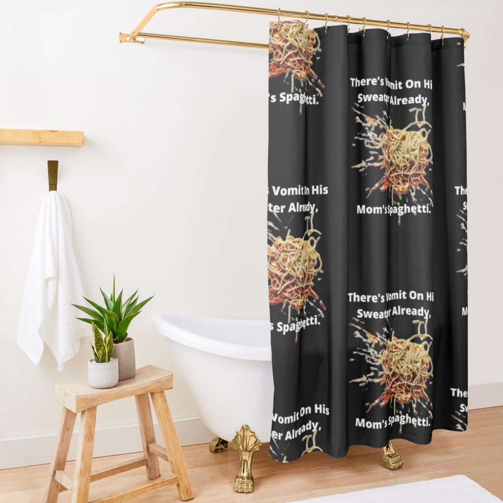 Eminem Spaghetti Meme (Black) -  Funny Eminem Meme, Funny Meme, 8 Mile, Vomit On His Sweater Already, Mom'S Spaghetti Meme Shower Curtain Official Eminem Merch