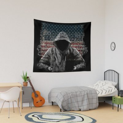 Untouchable, T-Shirt, Eminem Revival Album, Word Cloud With Grunge American Flag Tapestry Official Eminem Merch