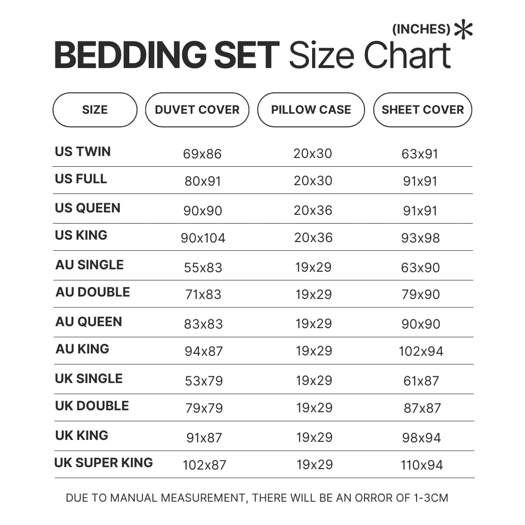 Bedding Set Size Chart - Eminem Merchandise